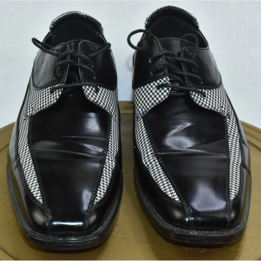 Bolano Men Dress Shoes Size 11 Black and White Oxford Houndstooth Print